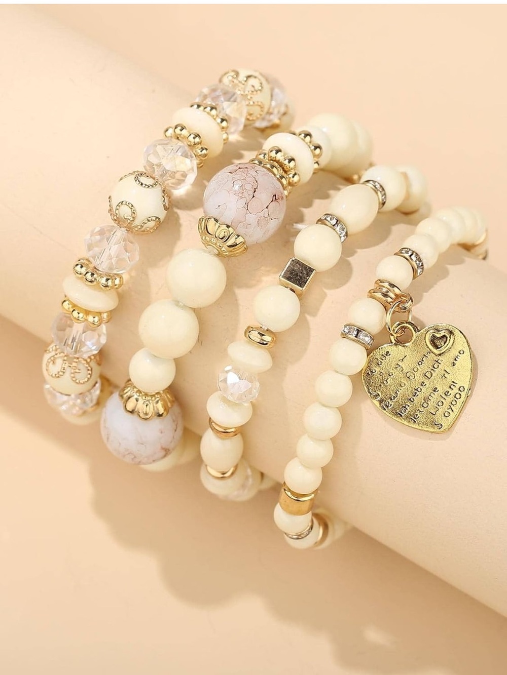 Anthropologie Cream and Gold Bead Bracelet Stack